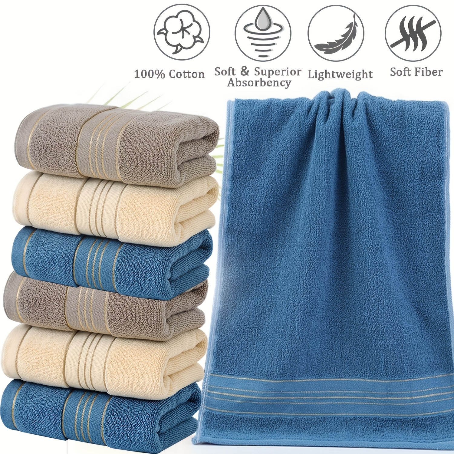 TEMU Set Of 6 Absorbent Towels, Quick-drying, Lightweight, And Easy To Carry - Gentle For Face, Suitable For Home, Camping, And Hiking