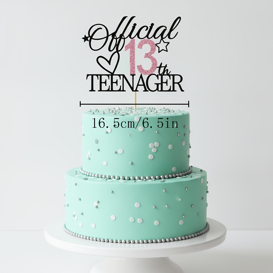 Image of 1pc Glittery 13th Birthday Cake Topper, Official 13th Teenager Theme Party Decoration, Exquisite Shimmering Cake , Girly Heart Birthday Celebration Atmosphere Arrangement Item, Commemorative Ornament