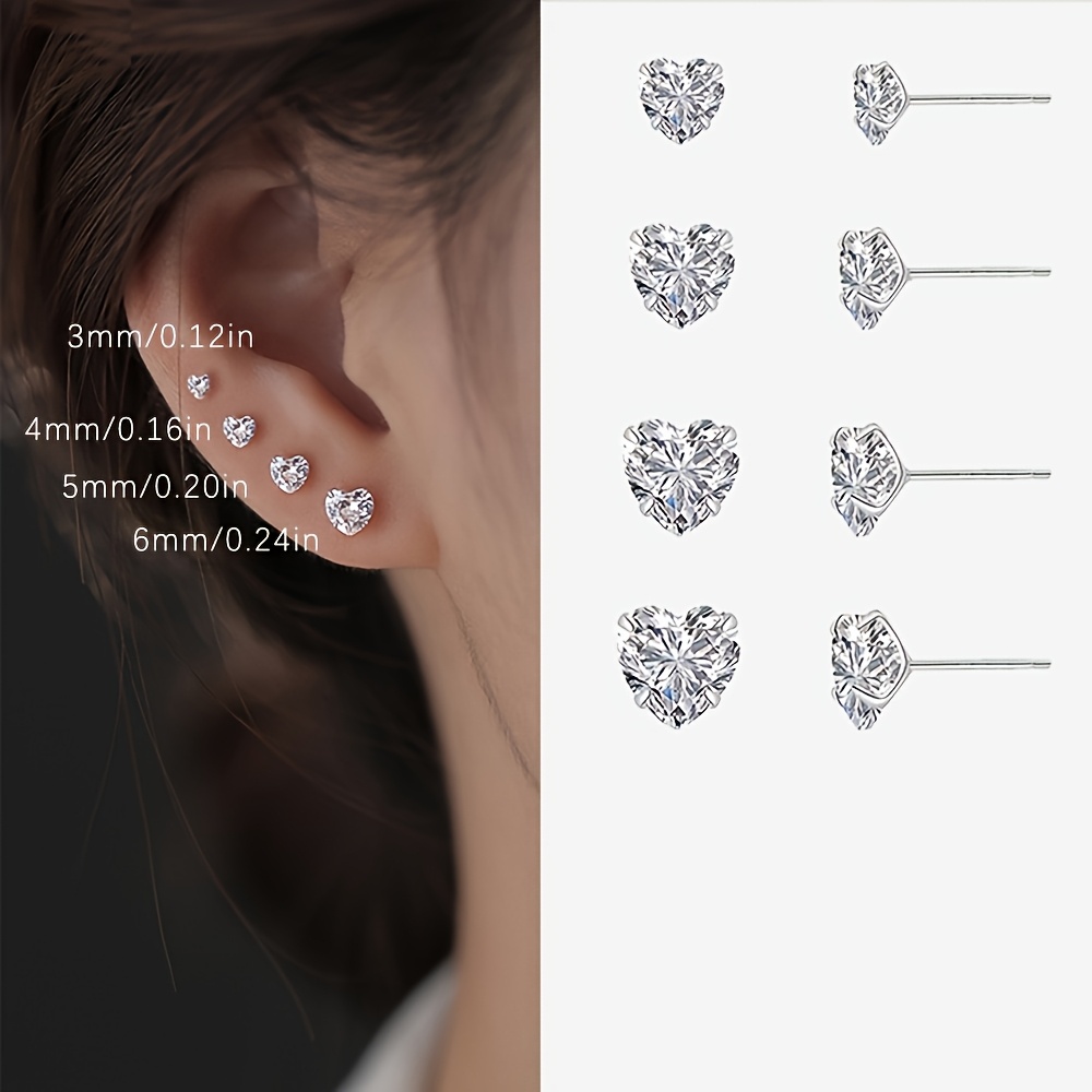 S925 Sterling Silver Hypoallergenic 3-6 Mm Shiny Love Zirconia Ear Studs Studs