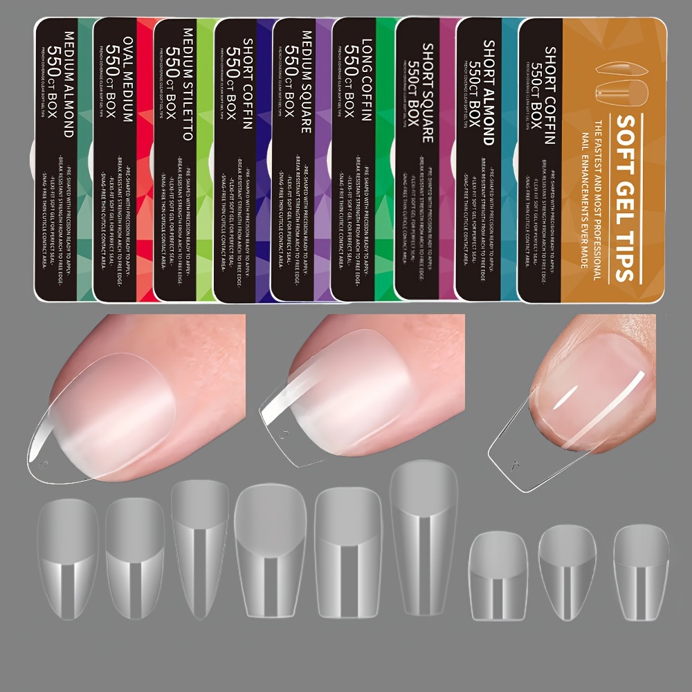 

550pcs Soft Gel Nail Tips Set, No Filing Seamless Short Coffin Matte Press-on Nails, Flexible Square Teardrop Fake Nail Patch, Easy To Wear & Unbreakable Manicure Accessories