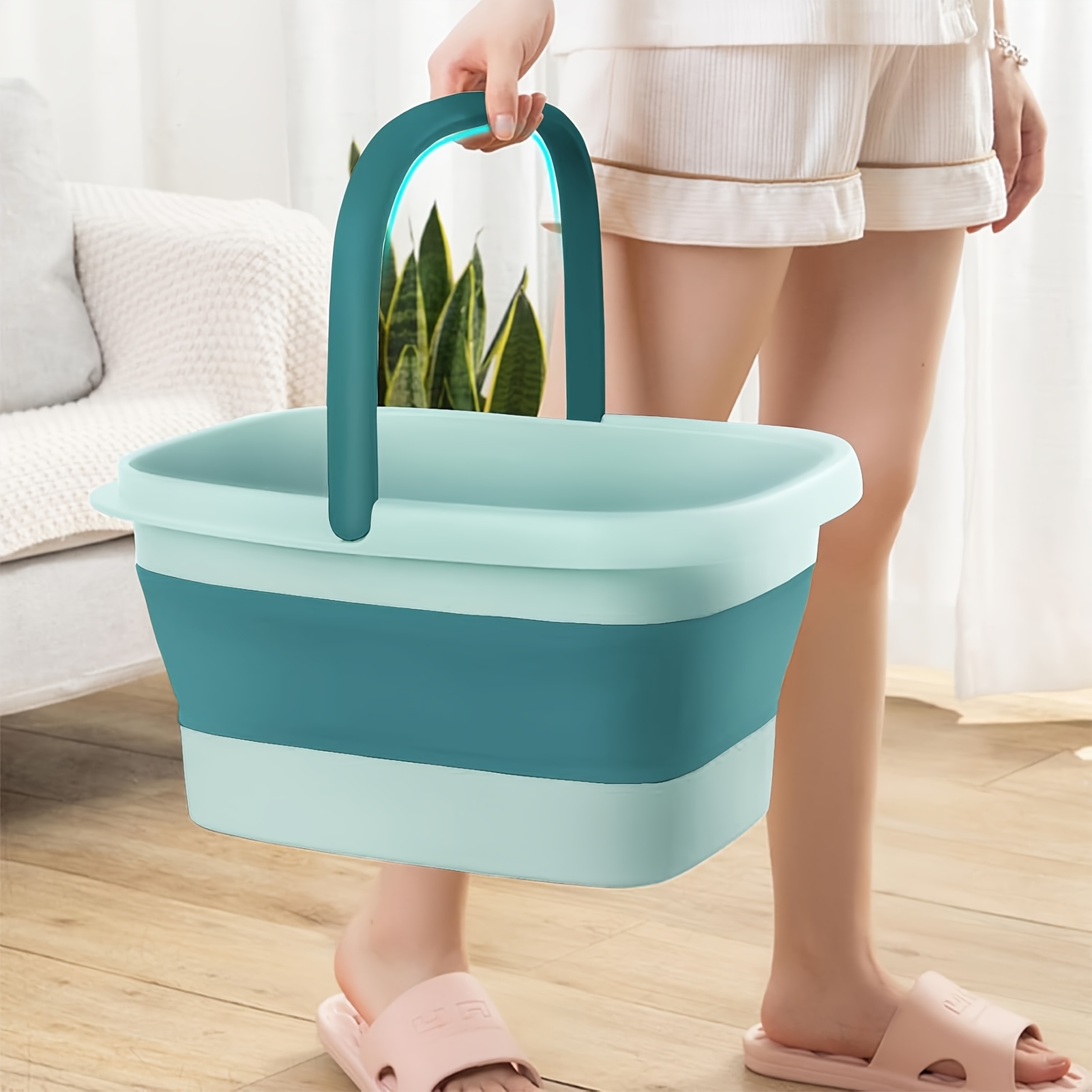 15l 4 gallons collapsible   bath basin   soak tub large   soaking tub with massage   for soaking feet pedicure bowl   spa multifunction plastic bucket with handle foldable laundry basket details 5