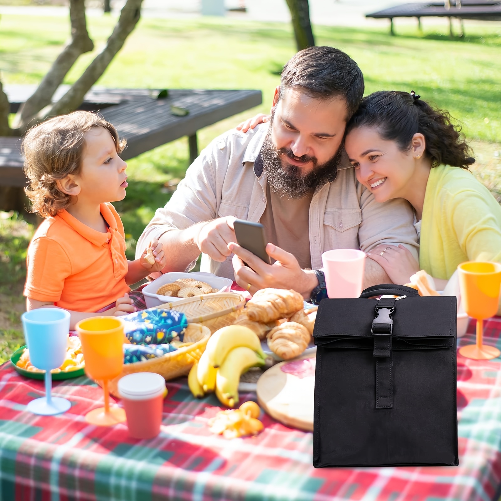 foldable oxford cloth lunch bag multi functional crossbody waterproof picnic cooler black no details 6