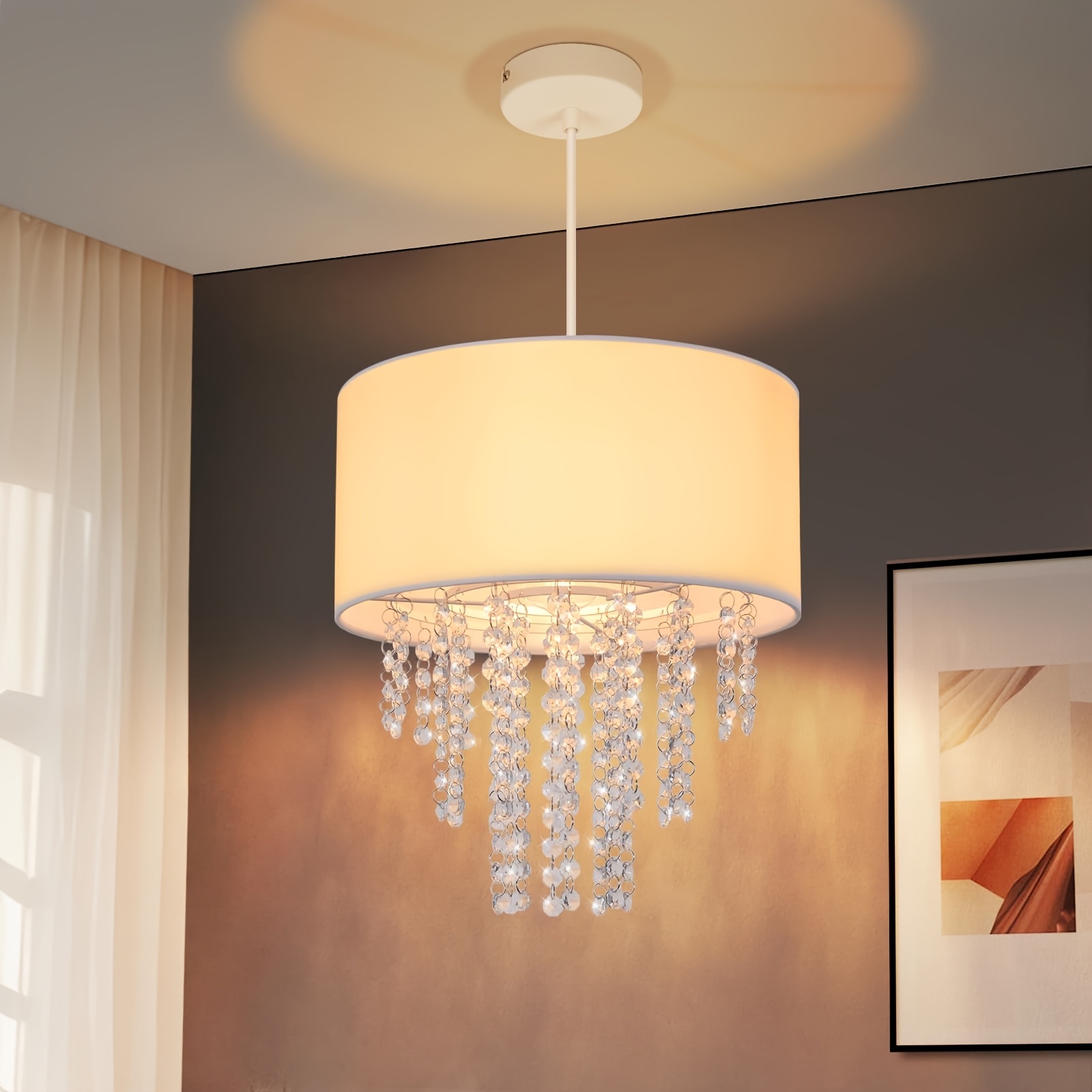 TEMU Bedroom Dining Table Chandelier, E27 Lamp Holder With Crystal And Cloth Material, A Romantic Atmosphere. Chandelier, Adds And To The Living Room
