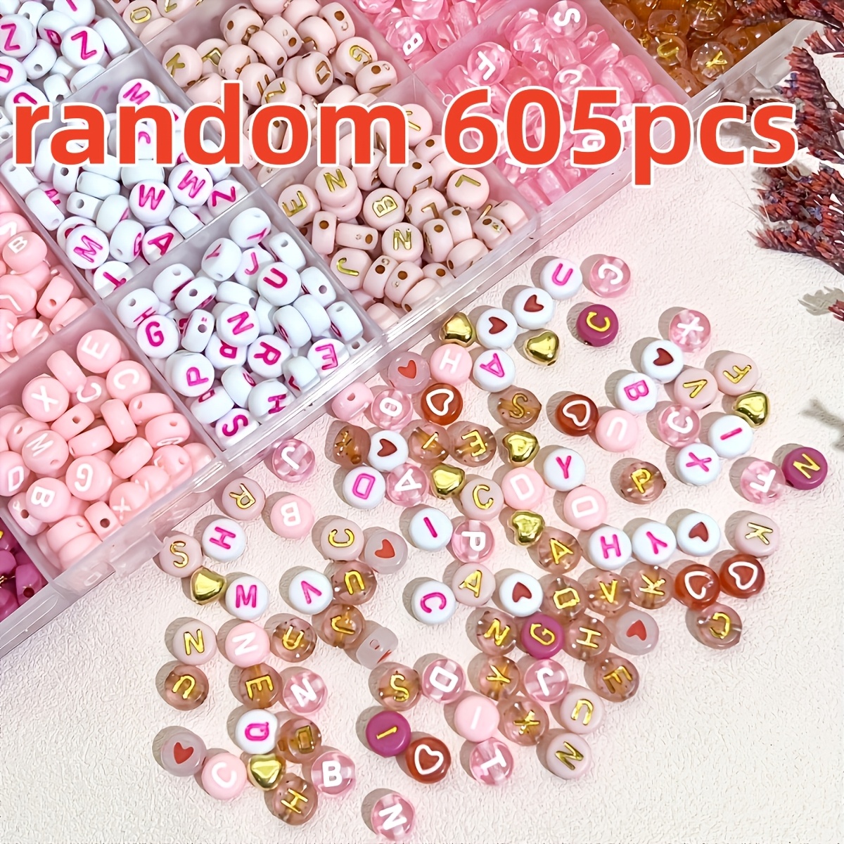 TEMU 305/605pcs Pink, Red, White Alphabet Beads And Heart Acrylic Beads Random Set, Making. , Ideal For Your Own Jewelry. Random Color Friendship