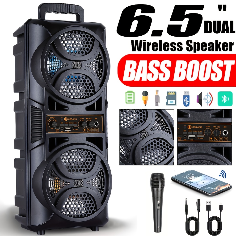 Professional Large Bluetooth Speaker with Microphone, Portable Design with Subwoofer Party Box for JBL, with LED Light, Compatible with BT/USB/TF/AUX/FM/TWS/MIC/EQ Functions, Professional Karaoke. Ideal Gift for Birthdays, Christmas, New Year.