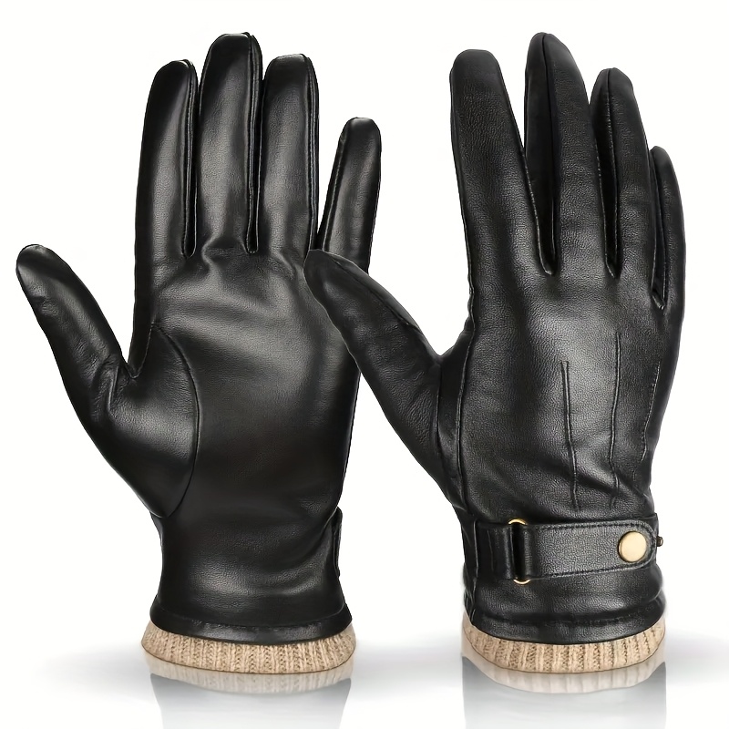 

Gants en cuir de pour hommes, 70% cuir de 30% acrylique, imperméables et chauds, fermeture à pression, , tissage non textile, pour , le cyclisme, la conduite - d'hiver