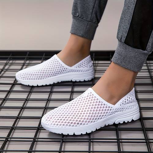 semi slip on spring summer new casual shoes with hollow mesh upper and flat sole for plus size