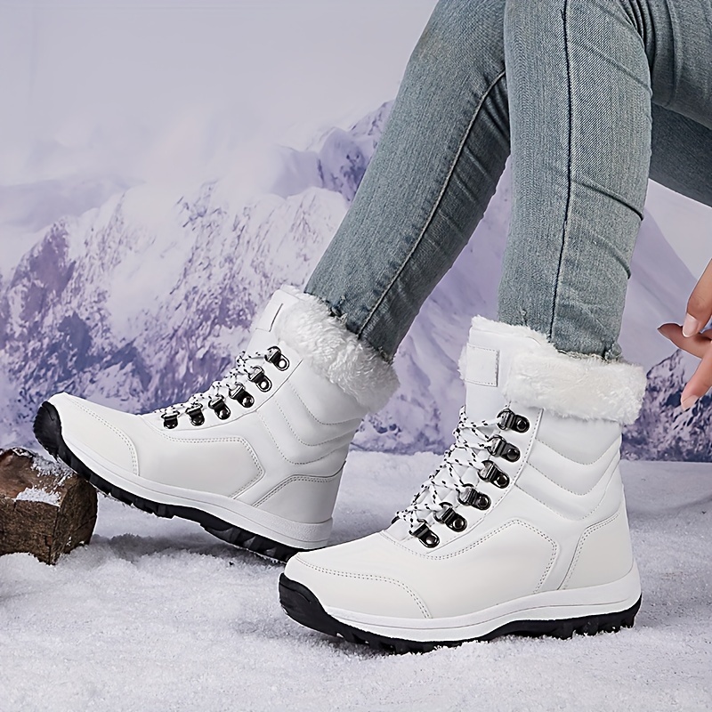 women's winter snow boots fleece lining fur trim high Temu Saudi