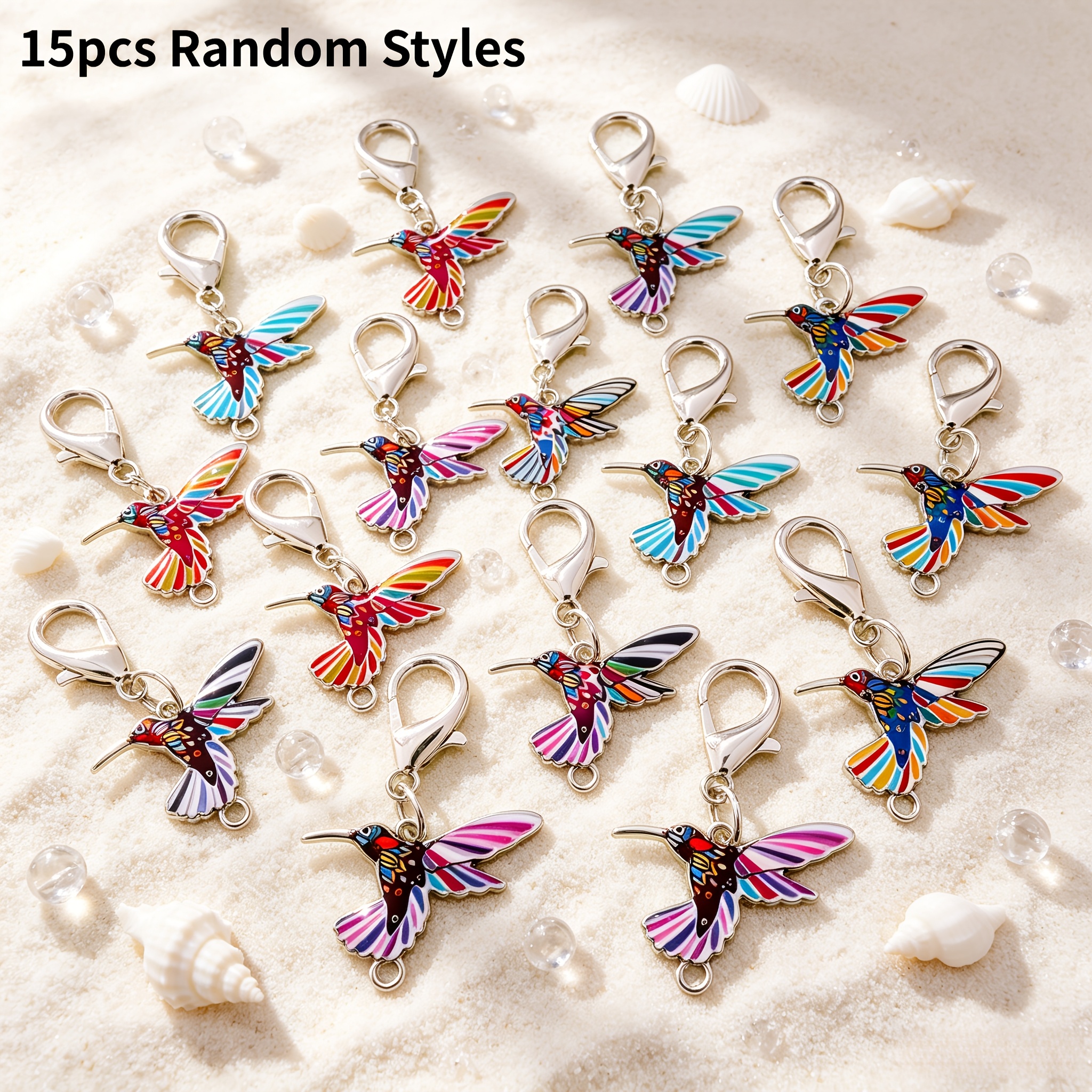 TEMU 15pcs Random Color Hummingbird Creative Keychain Additions | Animal Print Design, Commemorative Additions | Suitable For Coin Purses, Backpacks,
