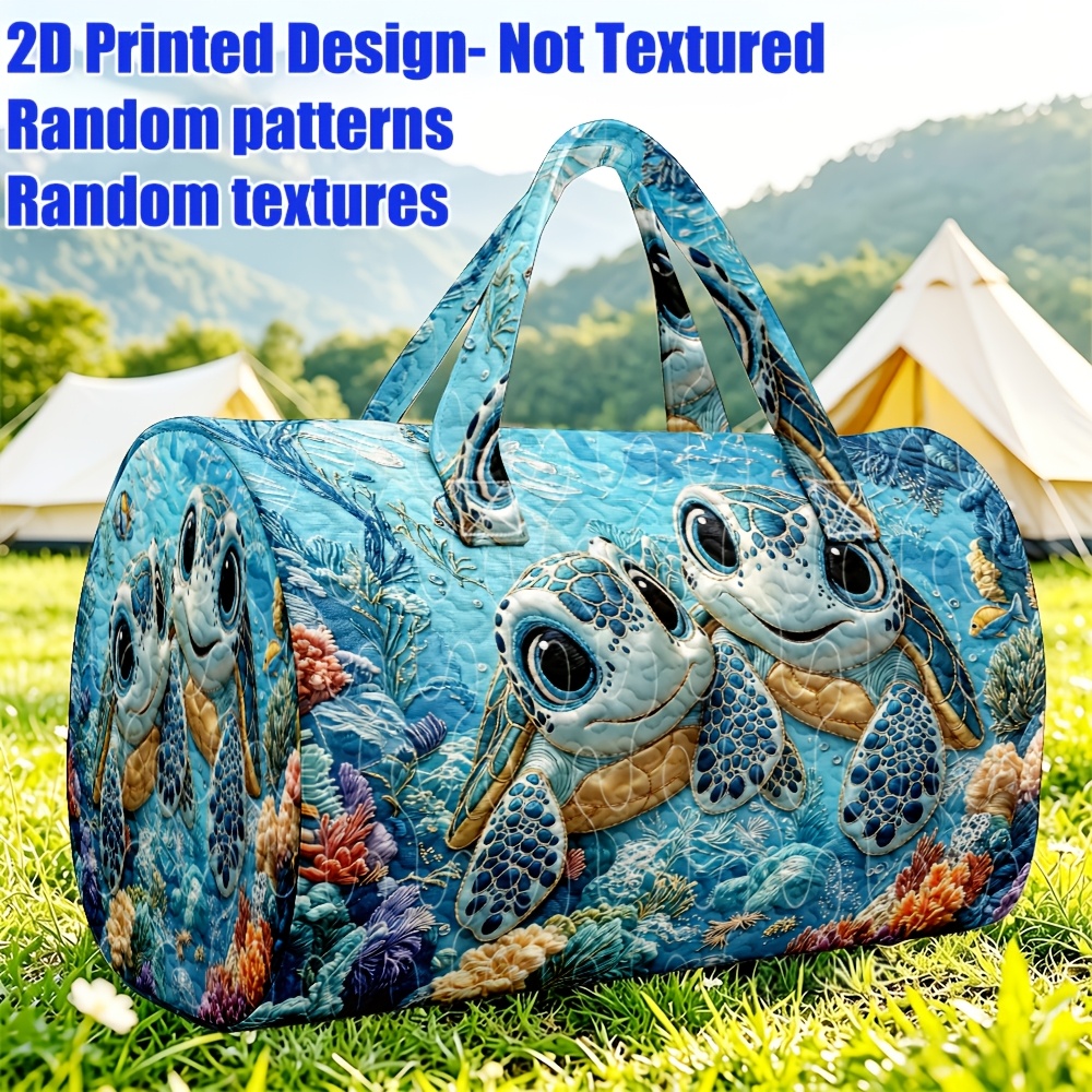 TEMU 1pc 2d Printed Ladies' Handbag, Cartoon Sea Turtles Marine Pattern Fresh & Cute Large Capacity Travel Tote, Suitable For Weekend , Christmas &
