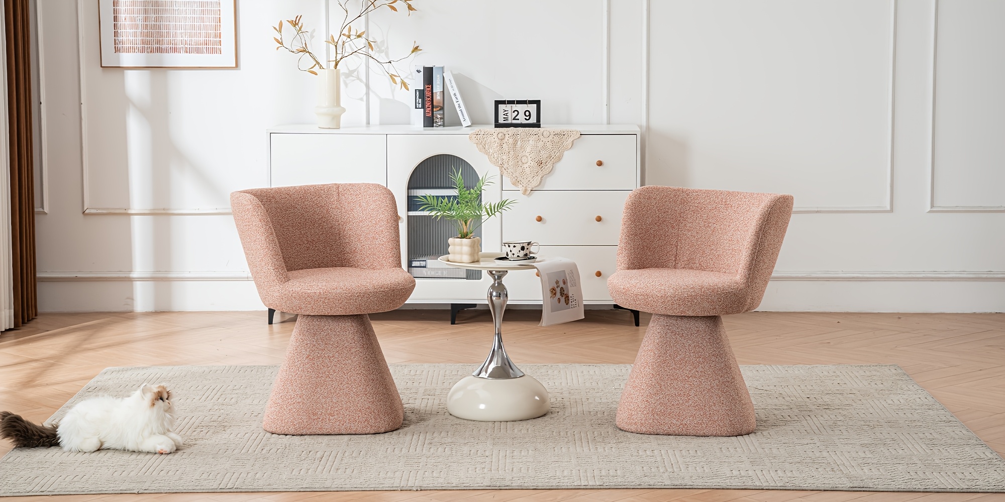 Swivel Accent Chair, Modern 360° Barrel Chair with Curved Backrest, Round Vanity Armchairs for Bedroom, Living Room, Reading Room