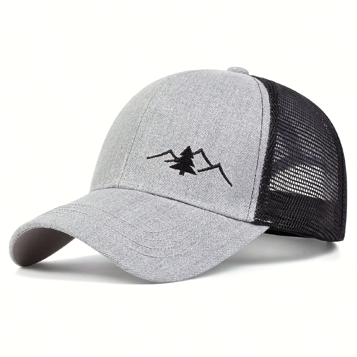 TEMU Outdoor Men's Mountain Embroidered Mesh Baseball Adjustable Fashion Casual Hat Spring/summer Style For Travel, Beach, And Vacation