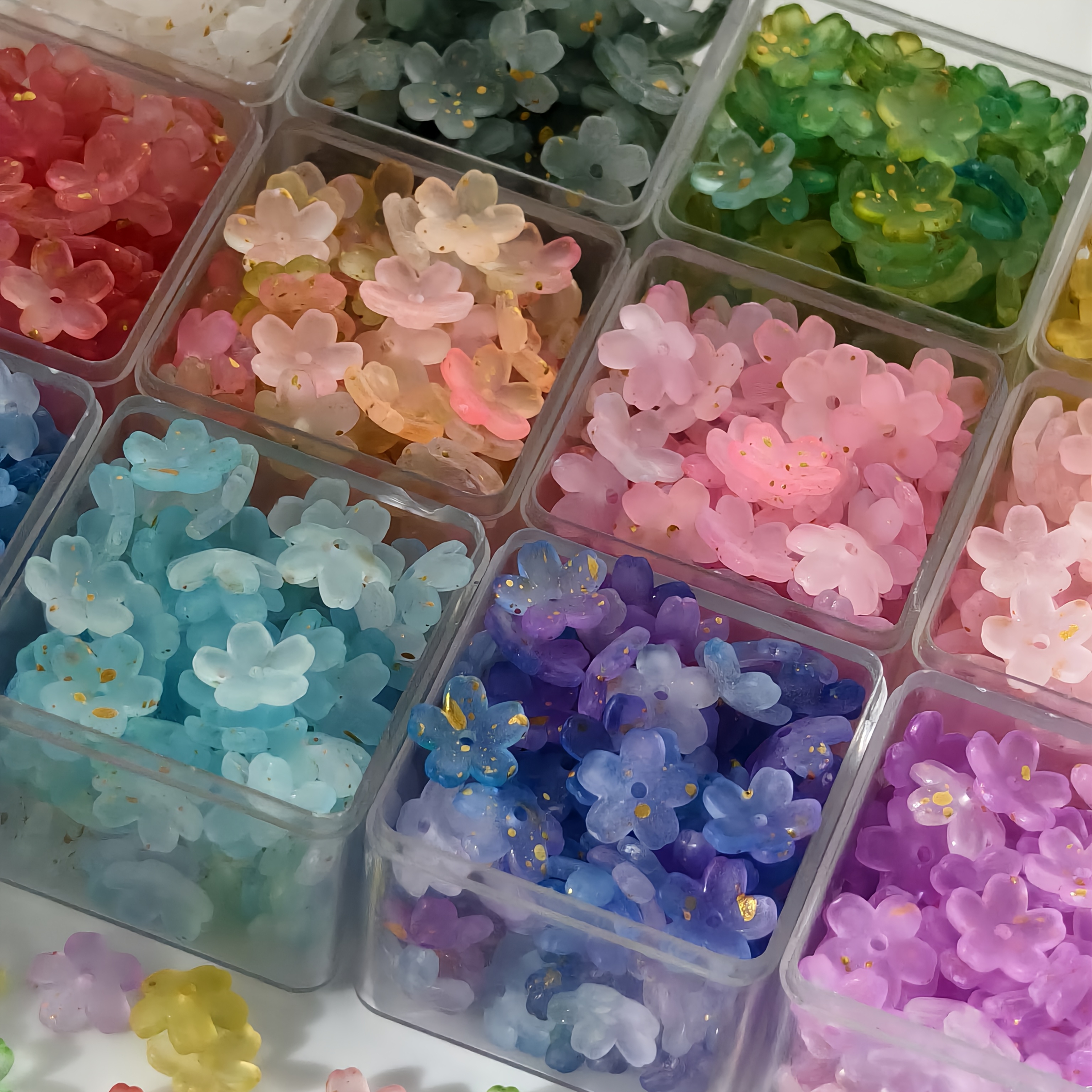 107 peças 12mm 12 tipos de cores misturadas contas perfuradas de flores acrílicas coloridas multicolor   petals adições brincos de contas feitos à mão adições de cabelo pulseira fabricação de joias sem caixa