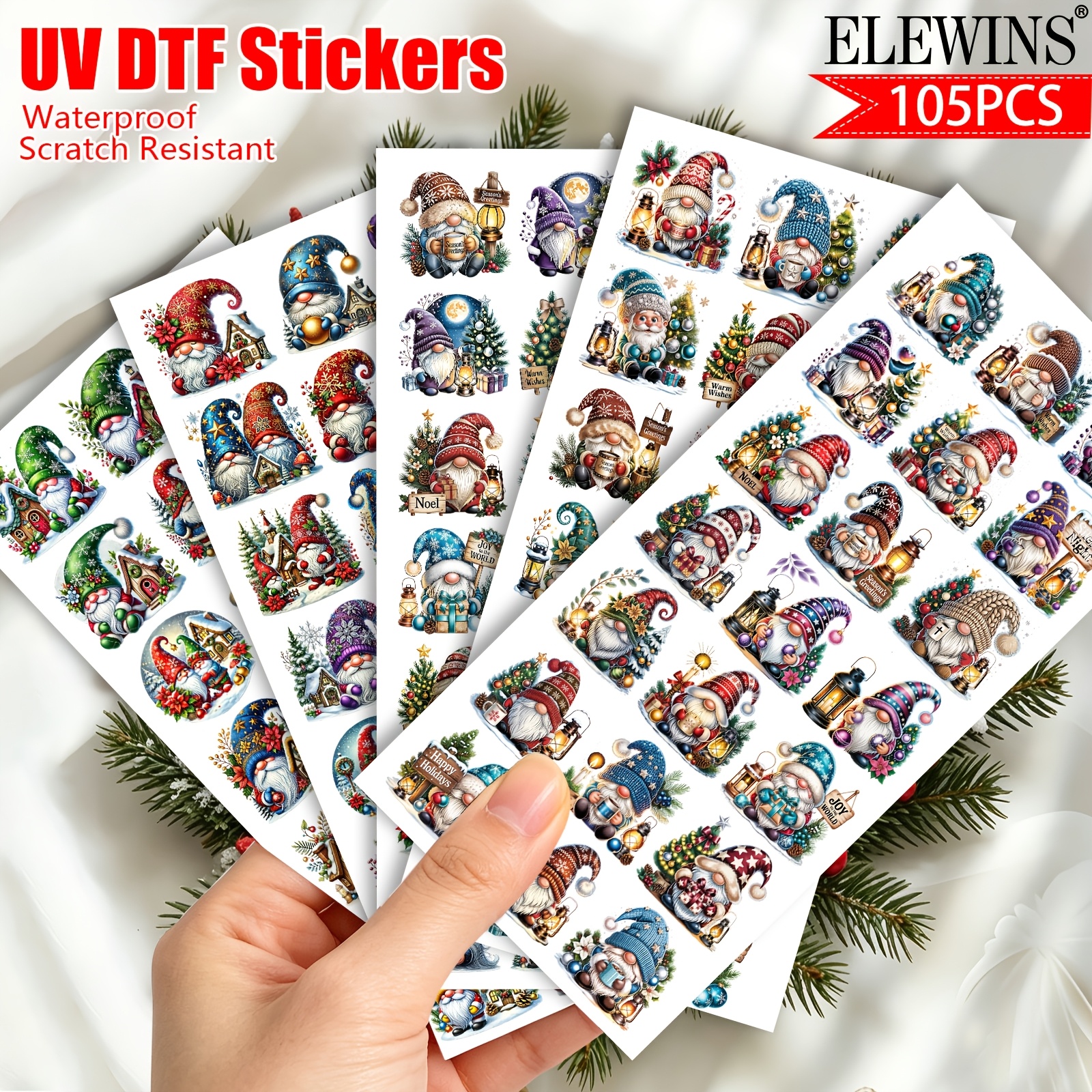 TEMU 105pcs Christmas House Dwarf Uv Dtf Transfer -waterproof And Scratch-resistant Vinyl For Laptops, School Gifts, Teachers' Prizes (teens & Girls)