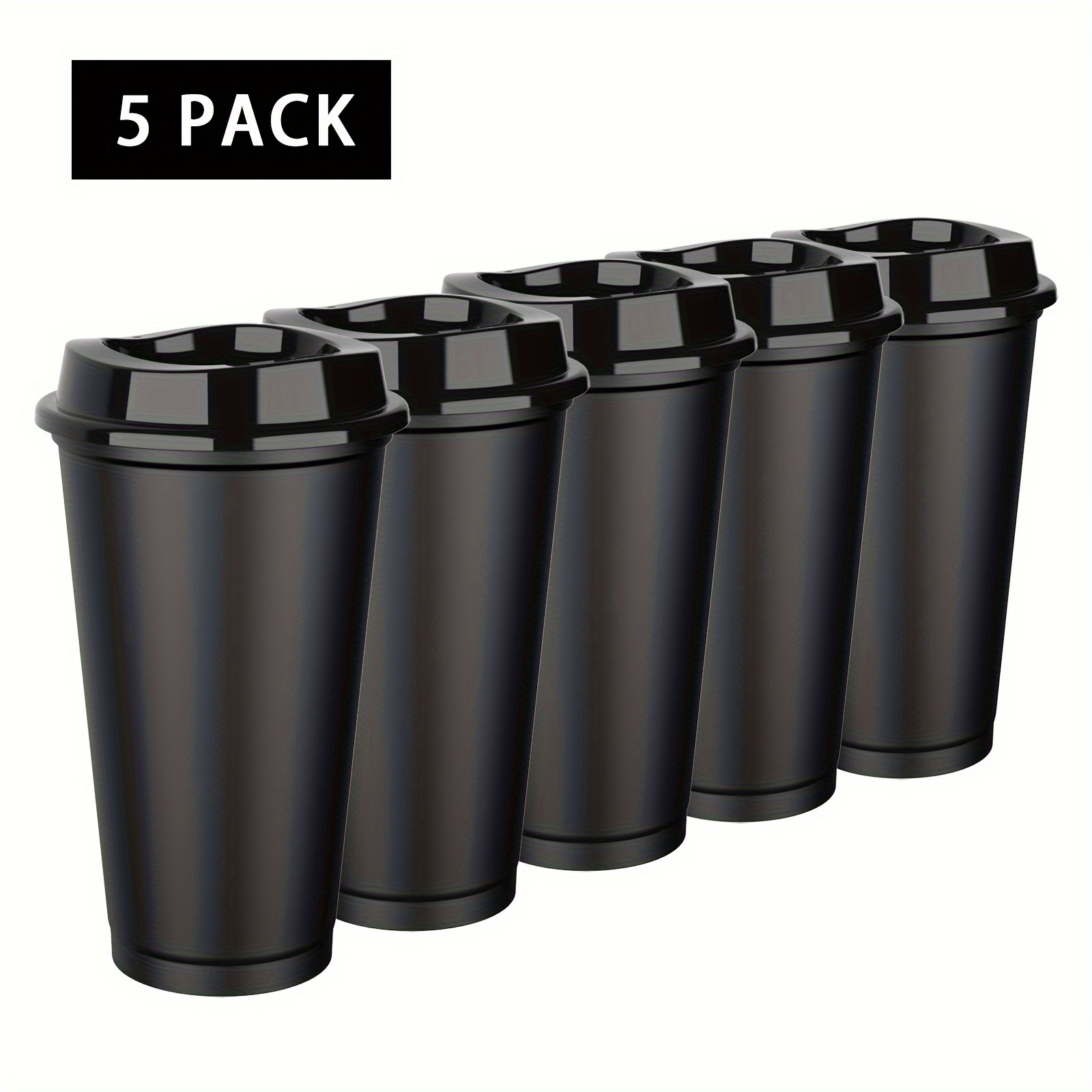 

5pcs 16oz Coffee Cup, Plastic Pp Reusable Travel Mug, Hot Water Mugs With Lids, 473ml Bpa Free Travel Coffee Mugs, Outdoor Cup For Juice, Soda, Coffee