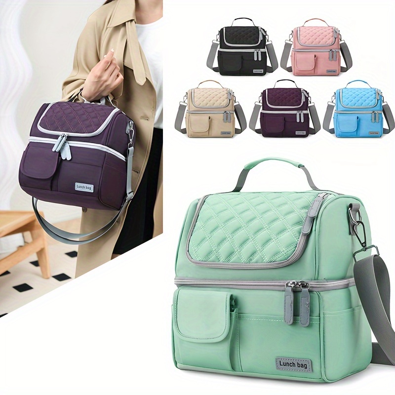 

Sac à Déjeuner Isolé de Grande - Matelassé Double Couche, Multi-Compartiments avec Bandoulière, Polyester, Lavable à - pour les - en , et l'École, Sac à Déjeuner Isolé