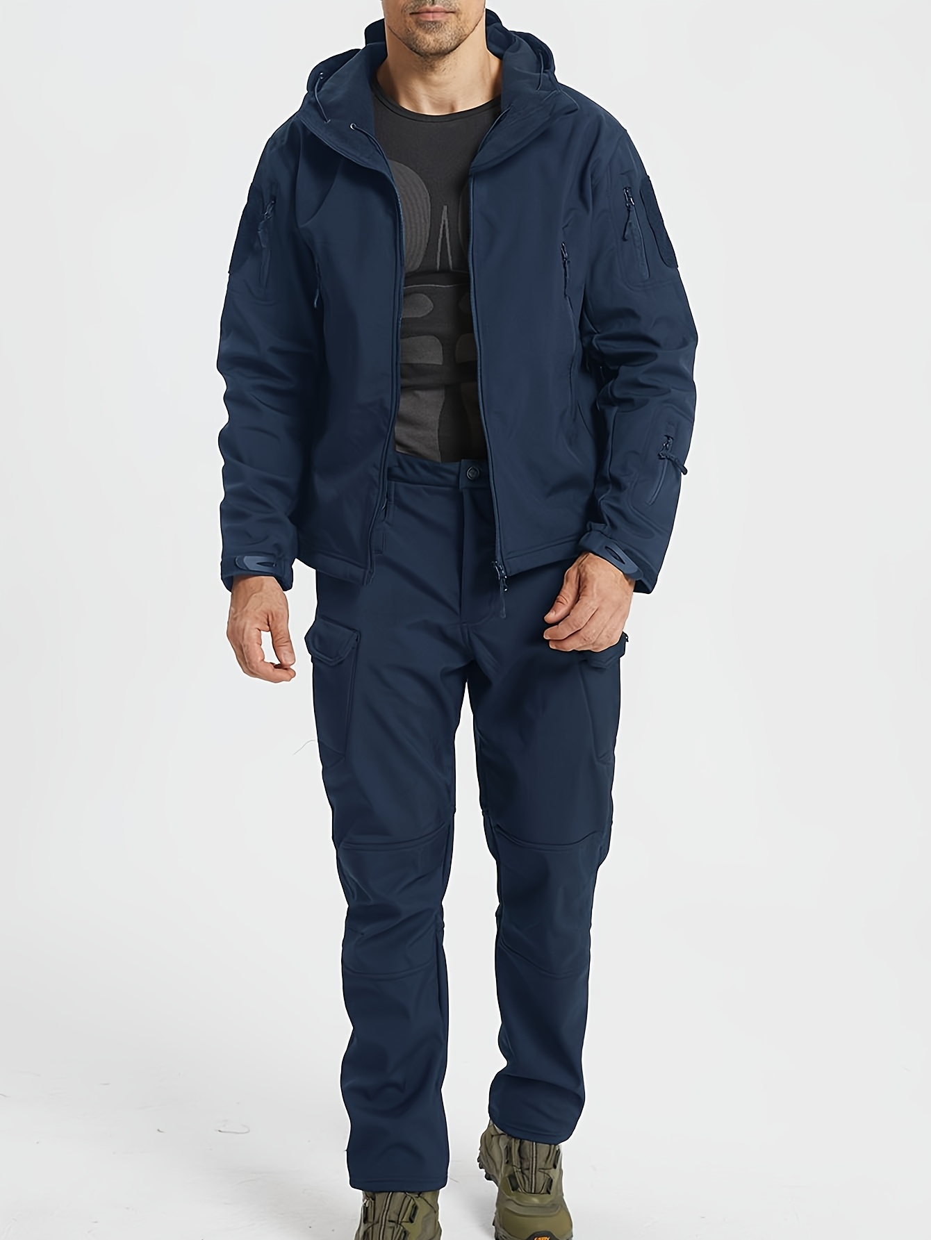 Men's Warm Tactical 2pcs Set, Softshell Jacket & Cargo Pants