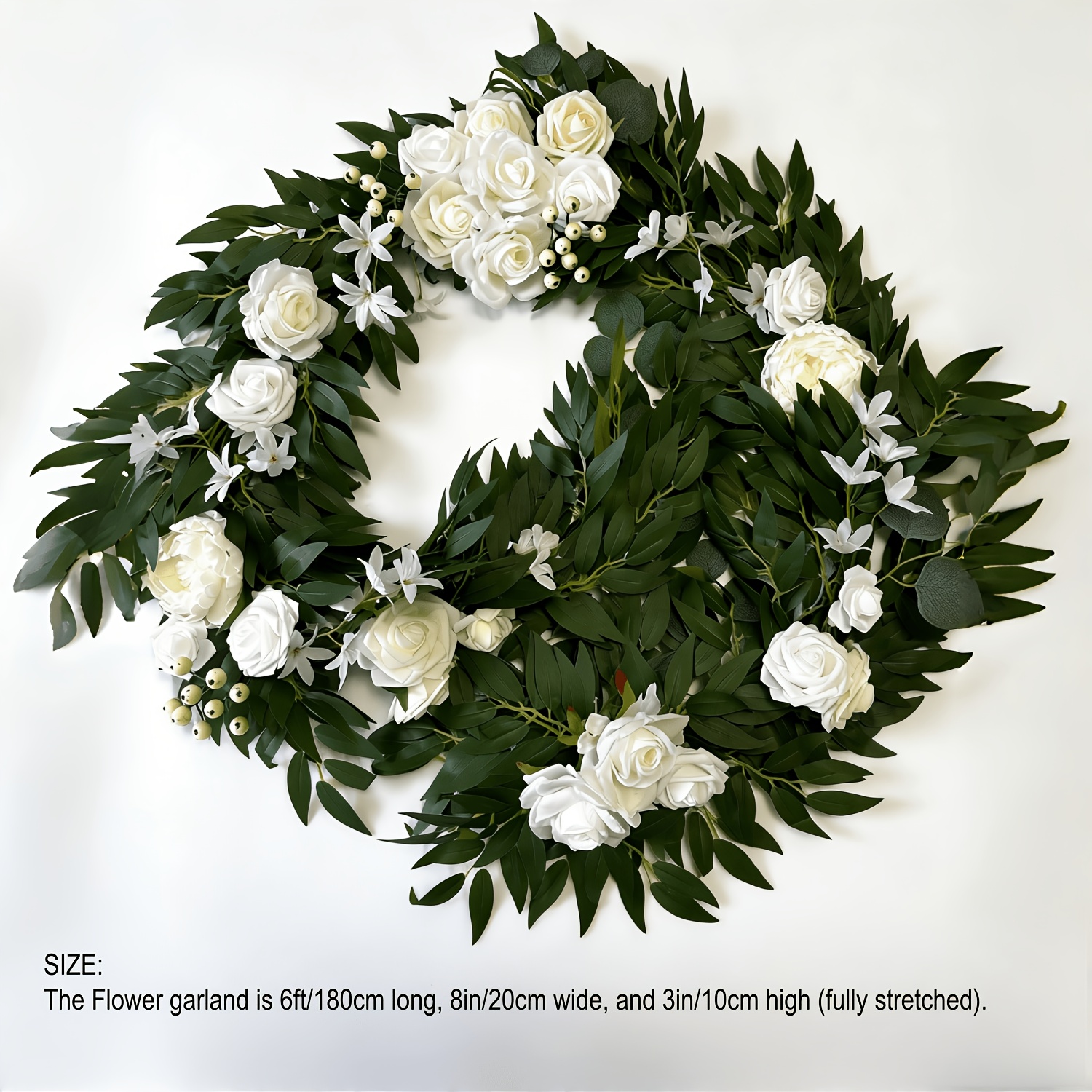 Image of Flower Garland - 5.9ft Eucalyptus & Rose - Sweetheart Table Decor For Wedding Reception, Artificial Floral Garland For Mantle, Ceremony, Christmas Decoration, , Halloween Decorations
