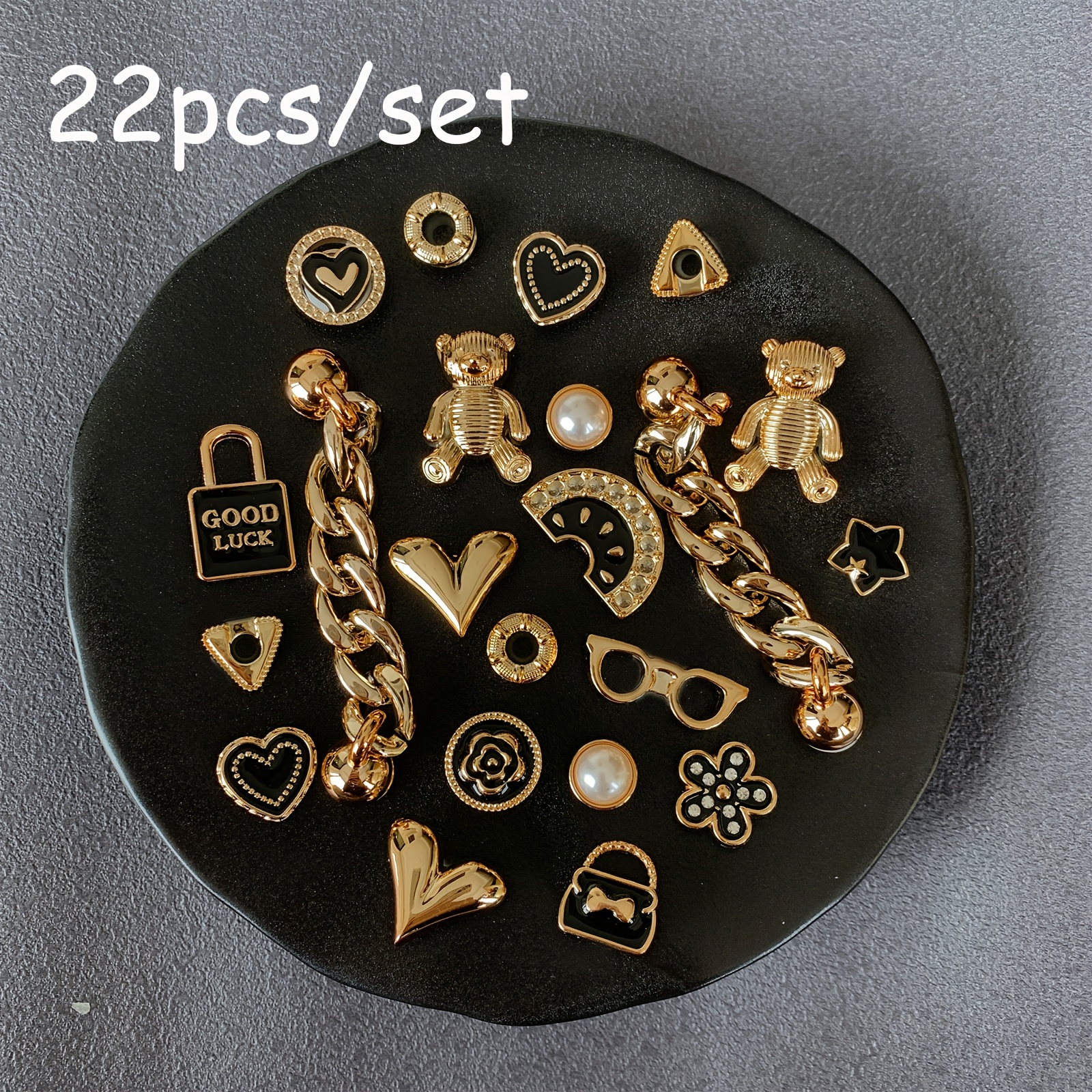 22pcs/set Bear Shoe Charm Set With Chain, Fashionable Shoe Additions, Detachable Shoe Decorations, Ideal For Valentine's Day