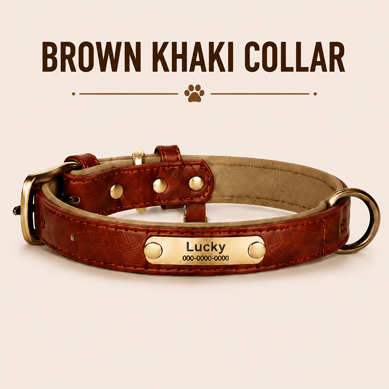 Personalized Faux Leather Dog Collar with Adjustable ID Tag
