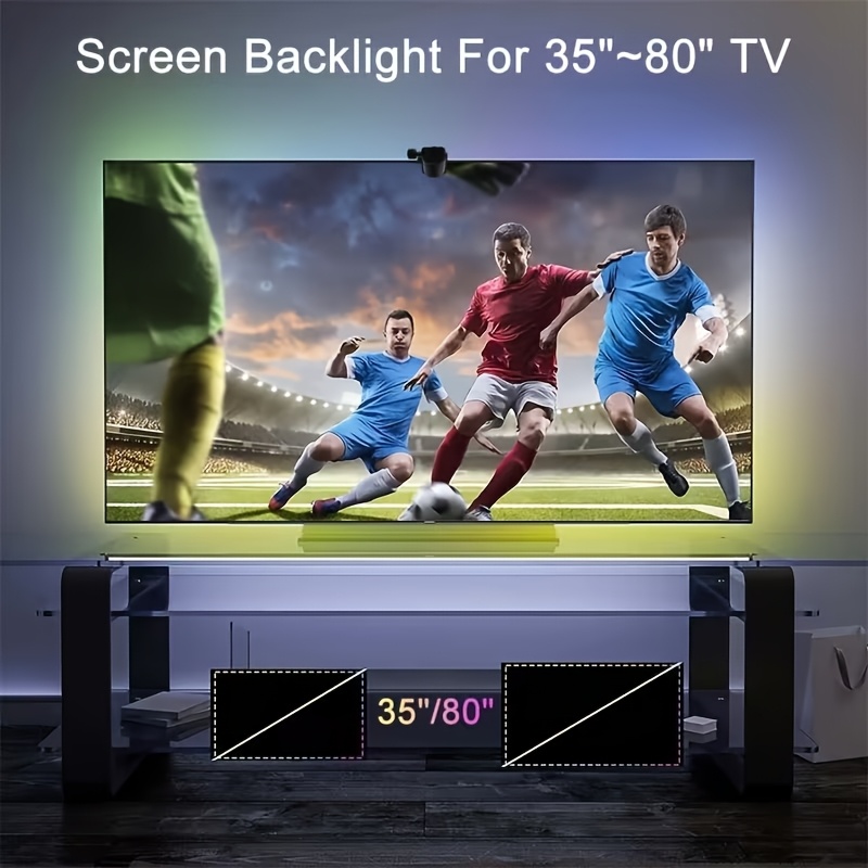 LED светлинна лента с AR сензор за цветно зрение, въжеста светлина, интелигентна LED подсветка за телевизор, подходяща за екрани 76.2-203.2 см, дистанционно и бутонно управление, синхронизация с музика, USB захранване, затъмняване, декорация за всекидневна, спалня, игрална стая