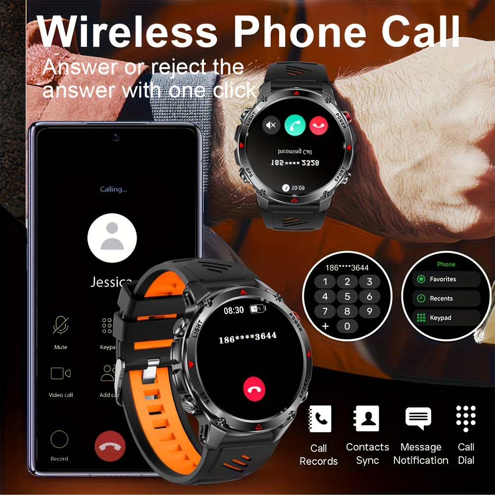 Montre Connectée de Sport GPS T-Rex 3 2025 | Écran 1.46 pouces, GPS Intégré, Appel Sans Fil, SOS, Montre Homme de Haute Qualité avec Boussole, Altitude, Baromètre, Plus de 100 Modes Sportifs, Compteur de Pas, Distance, Tracker de Fitness Calorie