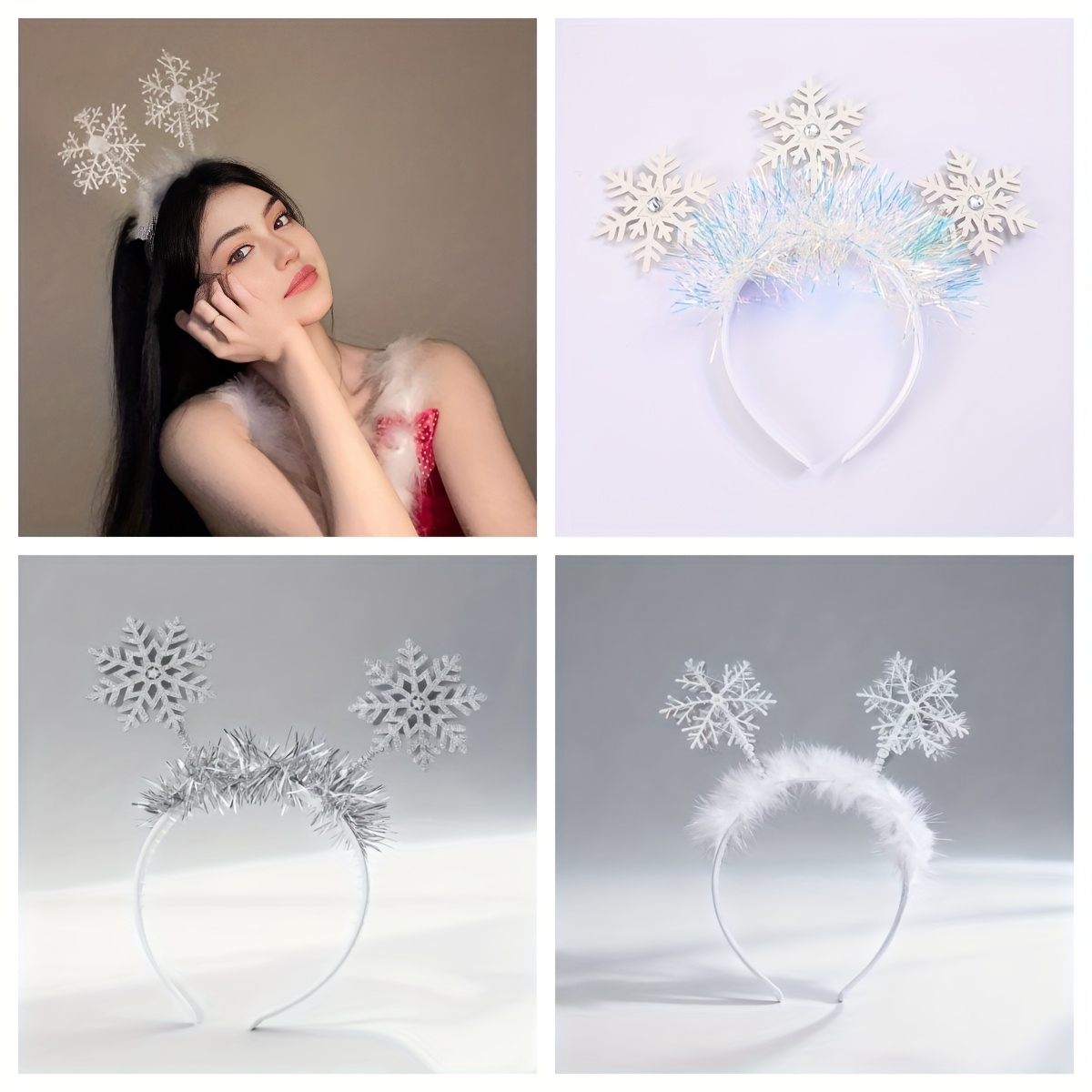 Christmas Headbands ❄️ Snow Flakes Headbands -Black Embellished Headband Luxury White Christmas Tree Headband (large) - Etsy main image 2