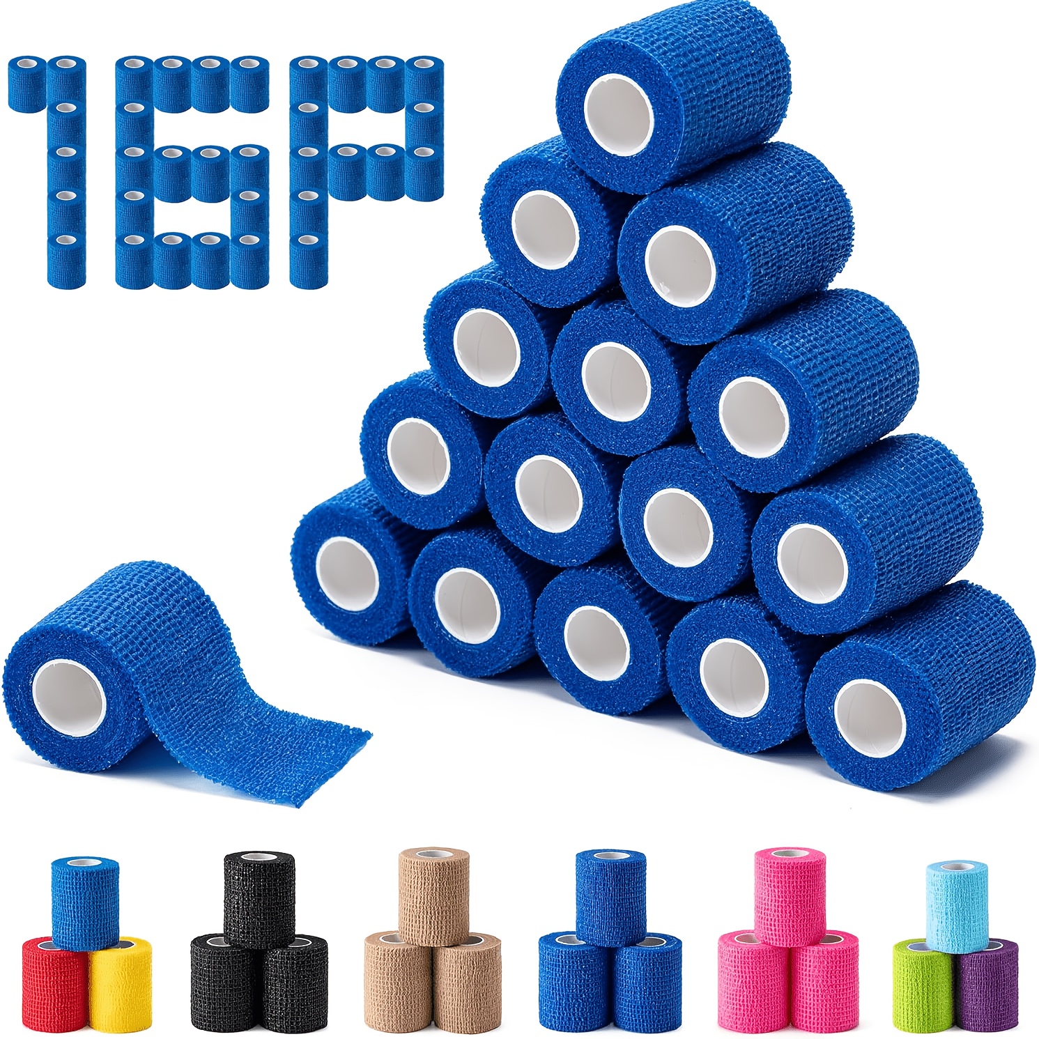 Image of 16pcs Self-adhesive Bandage, 2-inch Wide X 4.5-meter Long Non-woven , Colored Sports Tape For Wrists, Veterinary Wrap, Ankle Tape