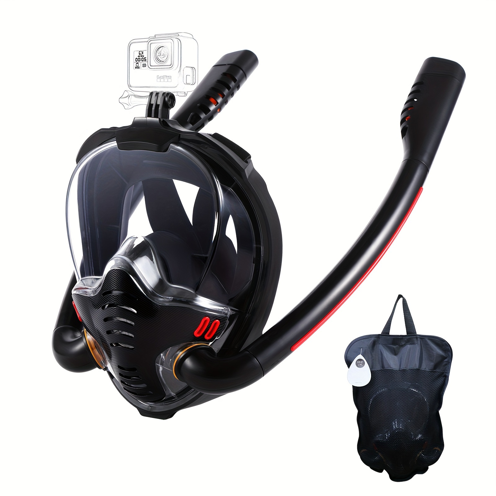 

Full Face Snorkel Mask, 180 Degree Panoramic Hd View Snorkeling Mask, Anti-leak Dry Top Set For Adults