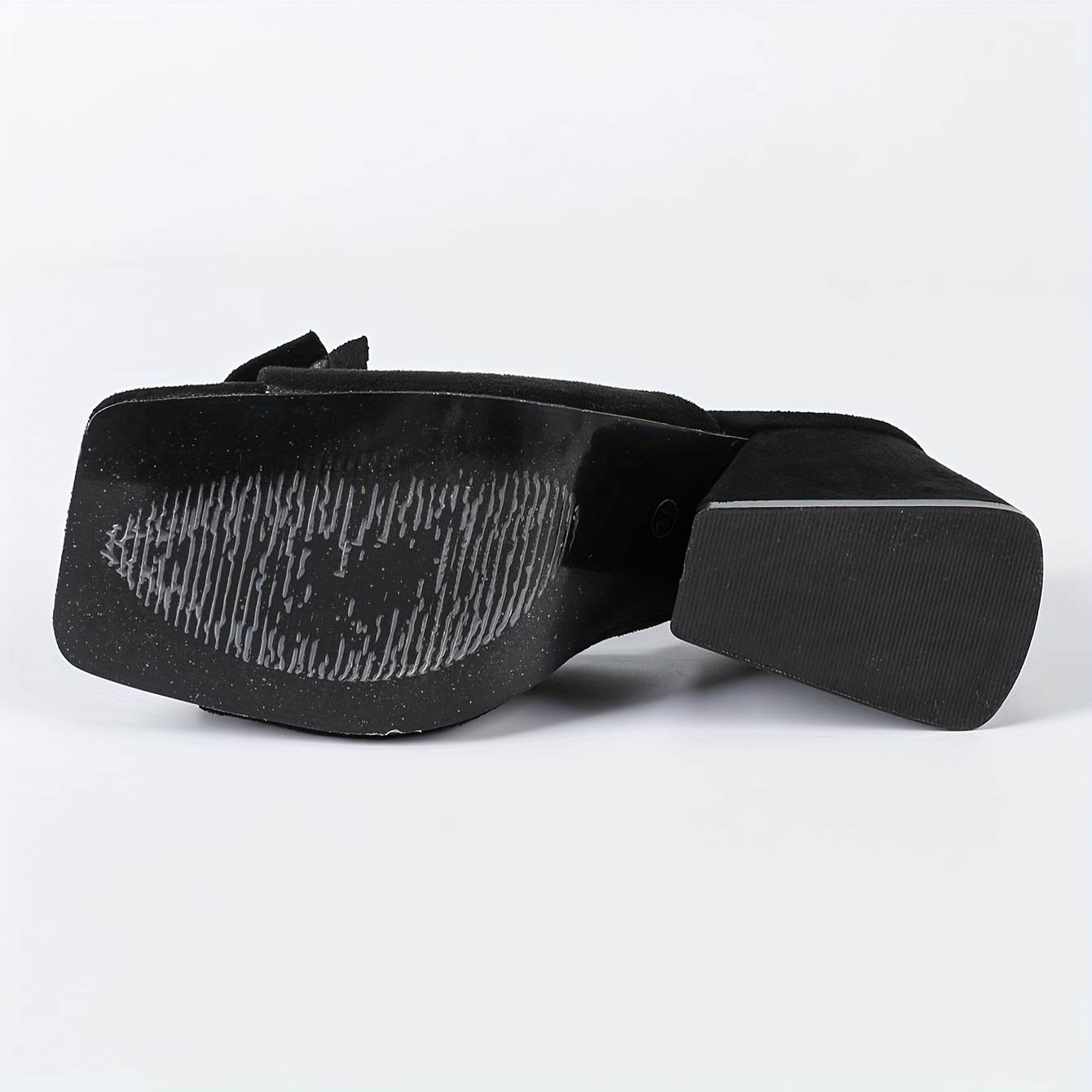 Chic Ladies' Summer Slippers - Black Chunky Heel Open Toe Mules, Women's High Heeled Square Toe Fashion Knit Slip-Ons with Comfortable Rubber Sole