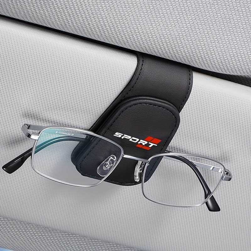 Image of 1pc Sports Style Car Sun Visor Glasses Clip, Magnetic Faux Leather Material, Glasses Storage Bracket, Suitable For Most Car Models, Car Interior Sun Visor Accessory