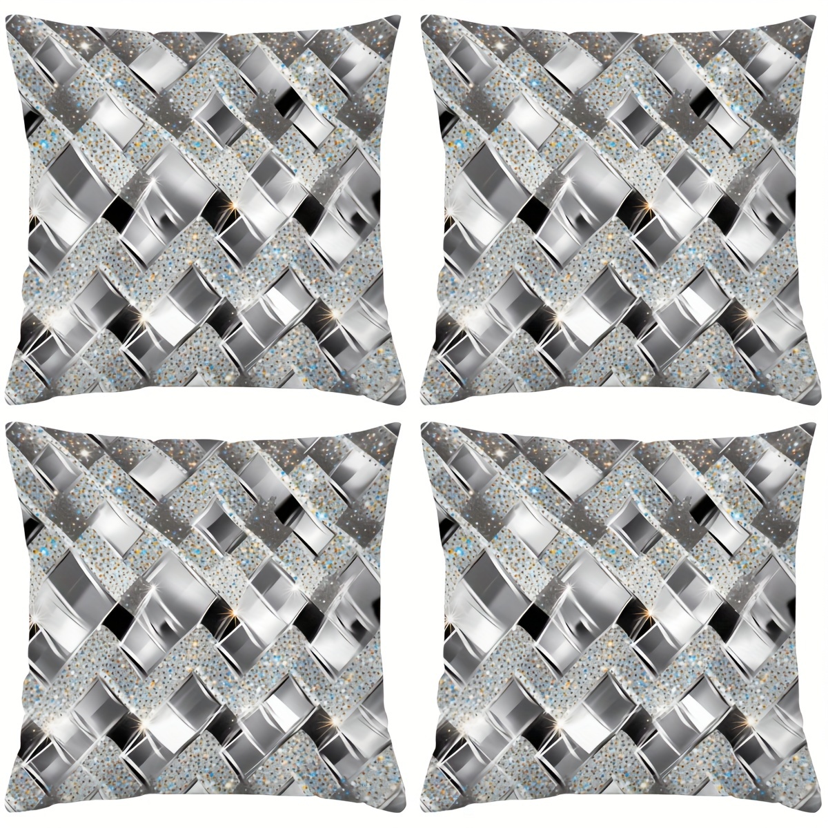 

4pc "black And White Geometric Pattern" Digital Printing 18x18 Inch Pillowcase For Home Decoration, Room Decoration, Office Decoration, Living Room Decoration, Sofa Decoration (without Pillow Core)