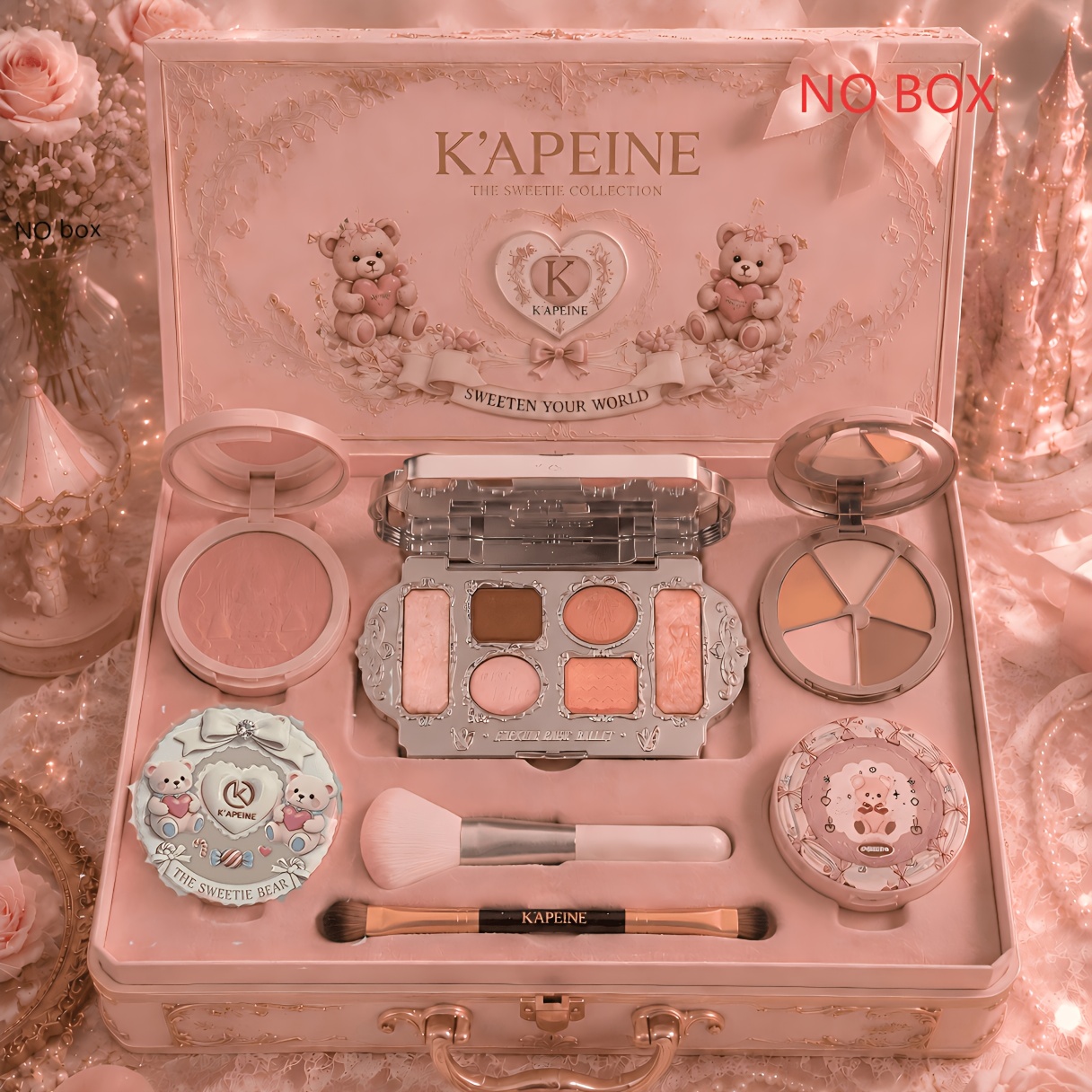 Image of 5pcs Makeup Set With Eyeshadow Palette, Blush, Face Powder & Makeup Brushes, Multi Color Cosmetic Kit For Women Beauty Set
