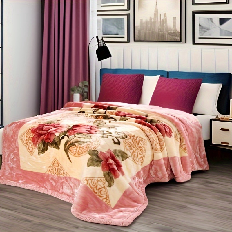 TEMU 1 coperta in raschel stile vintage, super morbida, reversibile per , stampa , multiuso per camera da letto, , , soggiorno, lavabile in lavatrice