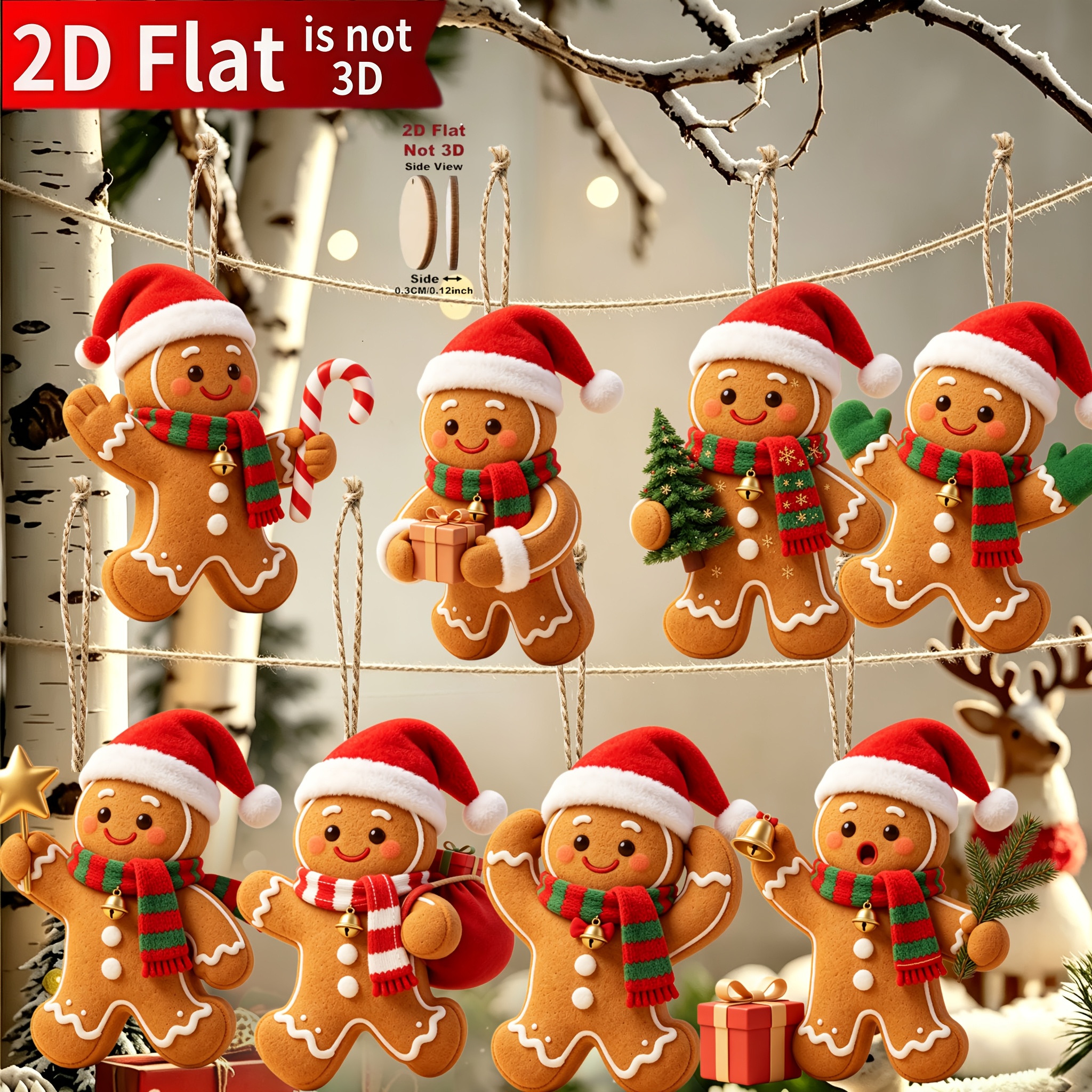 TEMU 2d Flat, 8pcs Christmas Night 2d Flexible Gingerbread Man Wooden Ornaments With Cords, Outdoor Party Decorations, Christmas Decor, Outdoor