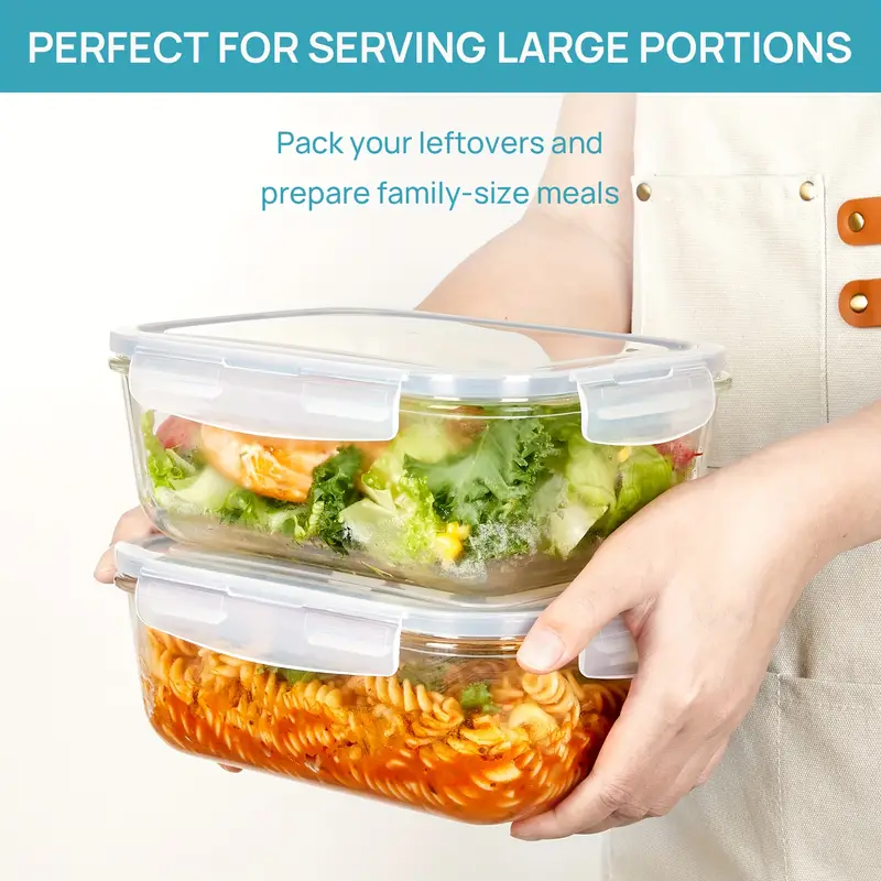2 packs of 1860ml 63oz large glass storage containers with lids pre meal food preparation container set lid used for baking microwave oven leak proof suitable for refrigerators dishwashers Product details 3