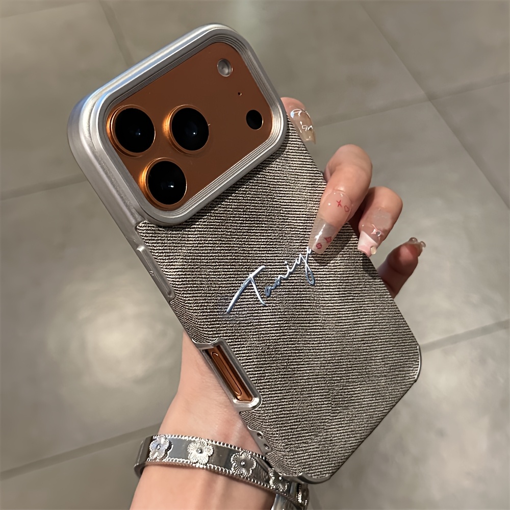 TEMU Phone Case: Personalized Customized Letters Engraving Name Retro Denim Pattern Phone Case For Iphone 18 Pro Max 17 Pro Max 18 Pro 17 16 15 14 13
