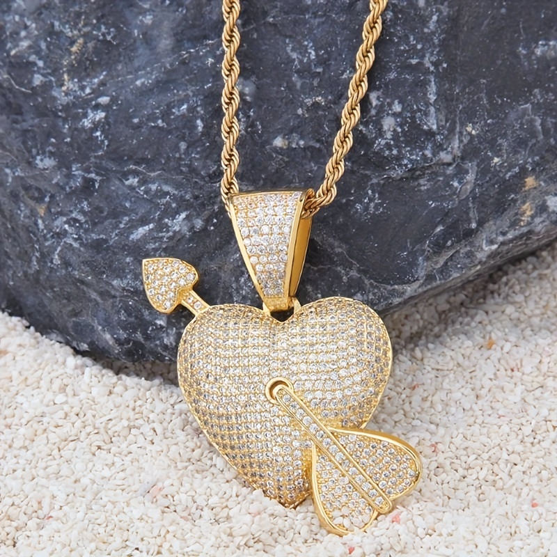 

1pc New Hip Hop Rap Shiny Cupid Arrow Heart Pendant Necklace Men's Women's Jewelry Party Banquet Gifts