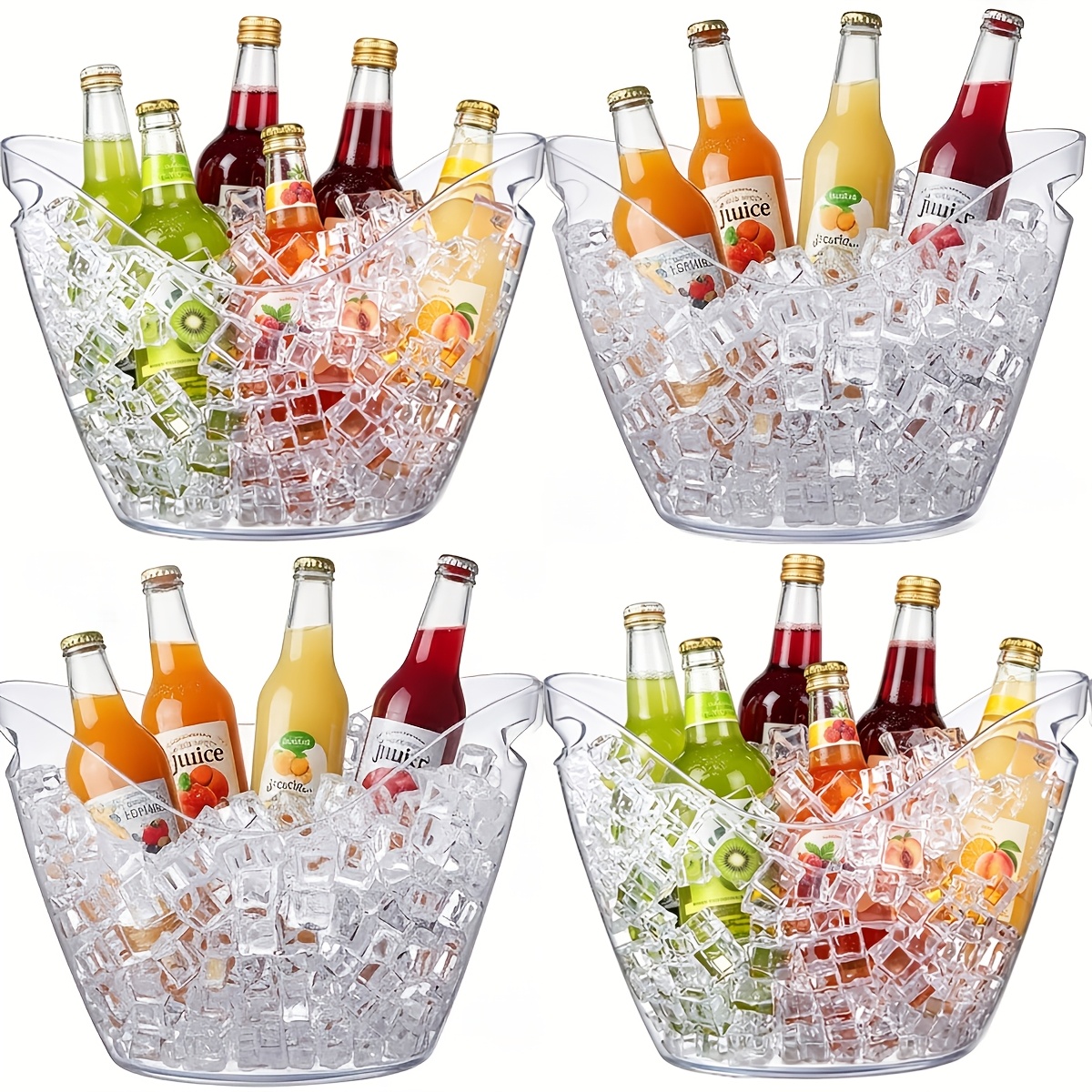 Image of 4pcs Large Plastic Ice Bucket, 8l Capacity Ice Storage Container, Transparent Acrylic Beverage Cooler, Plastic Bucket, Ice Maker Accessories, Cooler Box, Bucket For Parties, Bbq, Picnics, Gatherings