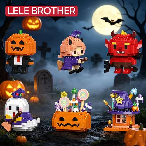 item picture halloween series assembly block set jack o lantern witch ghost pumpkin candy box gift assembly toy halloween series model assembly model holiday birthday gift halloween thanksgiving gift desktop ornament