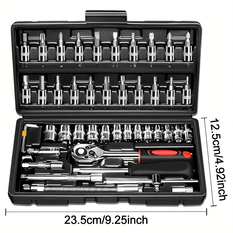 High-end Professional 45+1/44+2/42+1-piece Tool Set, Auto/bicycle Repair Machinery Kit, 1/2 Inch *1/4 Inch 3/8 Inch Drive Depth And Standard Wrench Set, Race-grade Auto Parts Repair Ratchet Wrench And Other Auto Repair Accessories Tool Set