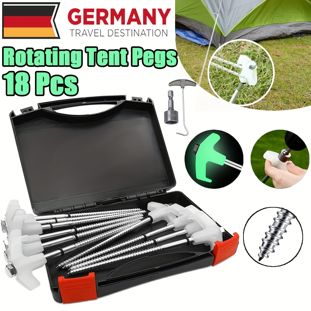Set Of 18 Rotating Tent Stakes Featuring Threaded Ends And Bright Heads, Ideal For Camping. 20 Cm Pegs Provide Stability On Ground