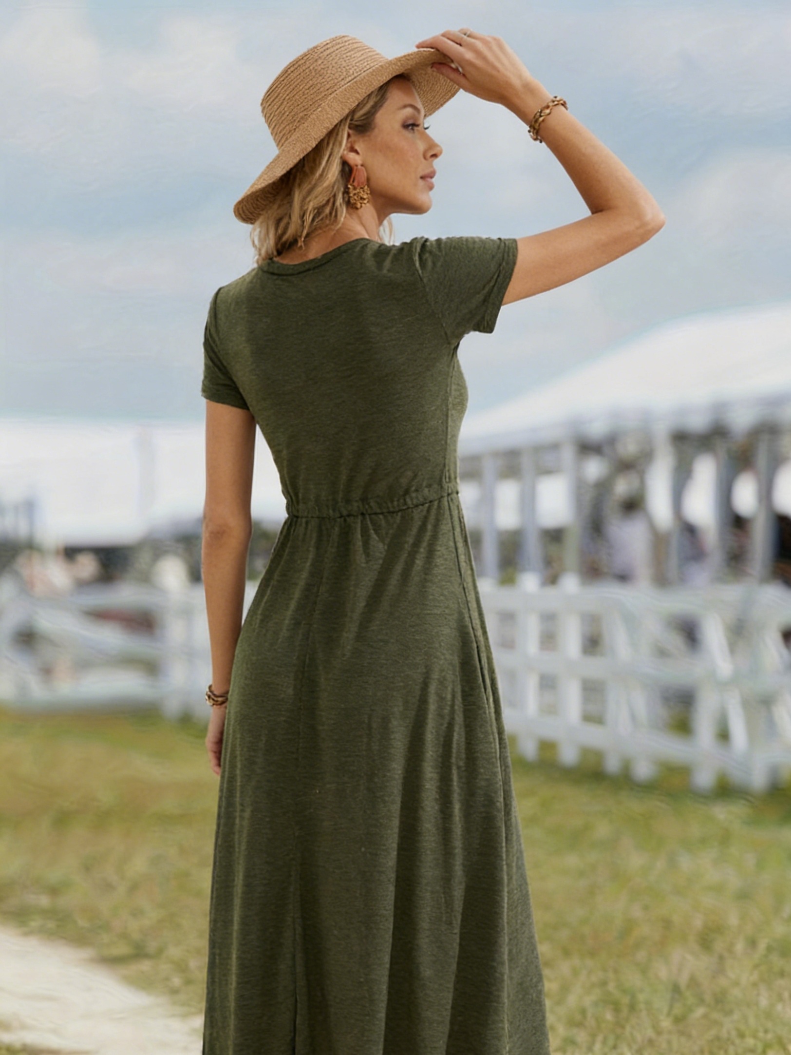 neck midi dress elastic waist - Temu Qatar