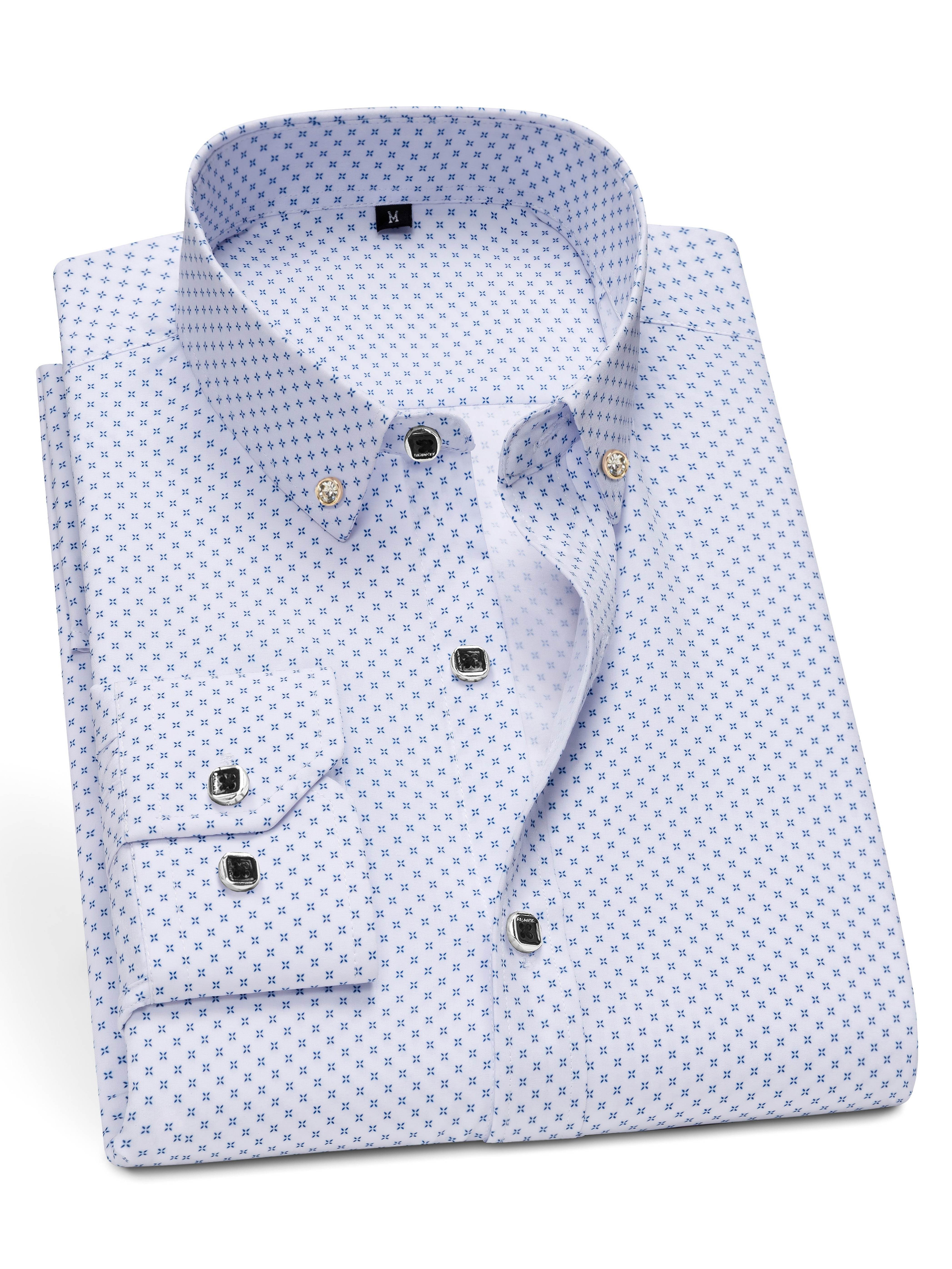 New Men's Small Floral Long Sleeved Shirt with Diamond Buttons for Soft and Breathable Business, Professional, Casual, Formal, Suit, Shirt, Wedding Groomsman