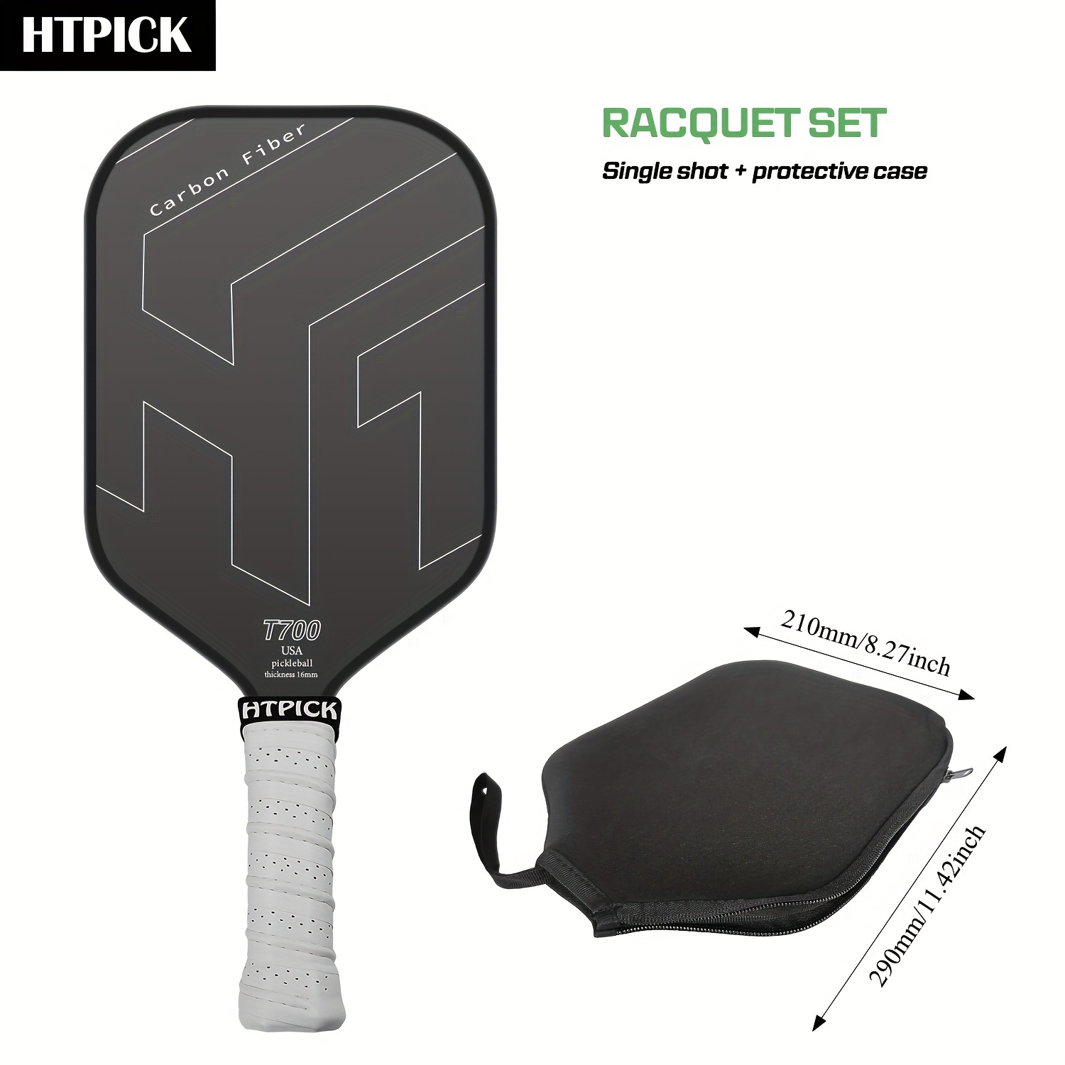 

Pickleball Racket, 16mm T700 Original Carbon Fiber Pickleball Racket, With Excellent Gravel And Rotation Ability, Power And Control Functions