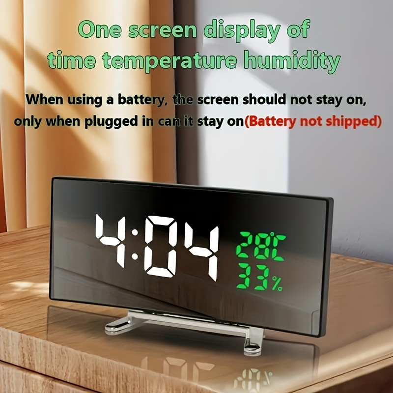 1pc 6 6 inch multifunctional led alarm clock with curved large screen display electronic desk clock the alarm clock can display time temperature and humidity plug in for use the screen will automatically turn off when only using  