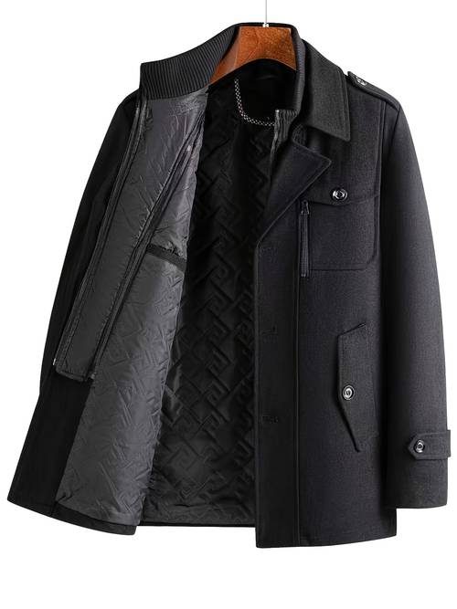 objektbild herrarnas vintage brittisk stil höst/vinter förtjockad vadderad ullkappa för medelålders med avtagbar dubbelkrage, modig casual tweedjacka för vardagsbruk