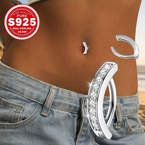 damen-nabel-piercing-lippenring, s925 silber, mit synthetischem zirkonia besetzt, , funkelnd und elegant, zum kombinieren mit kleidung und zum tragen auf banketten, als geschenk für frauen