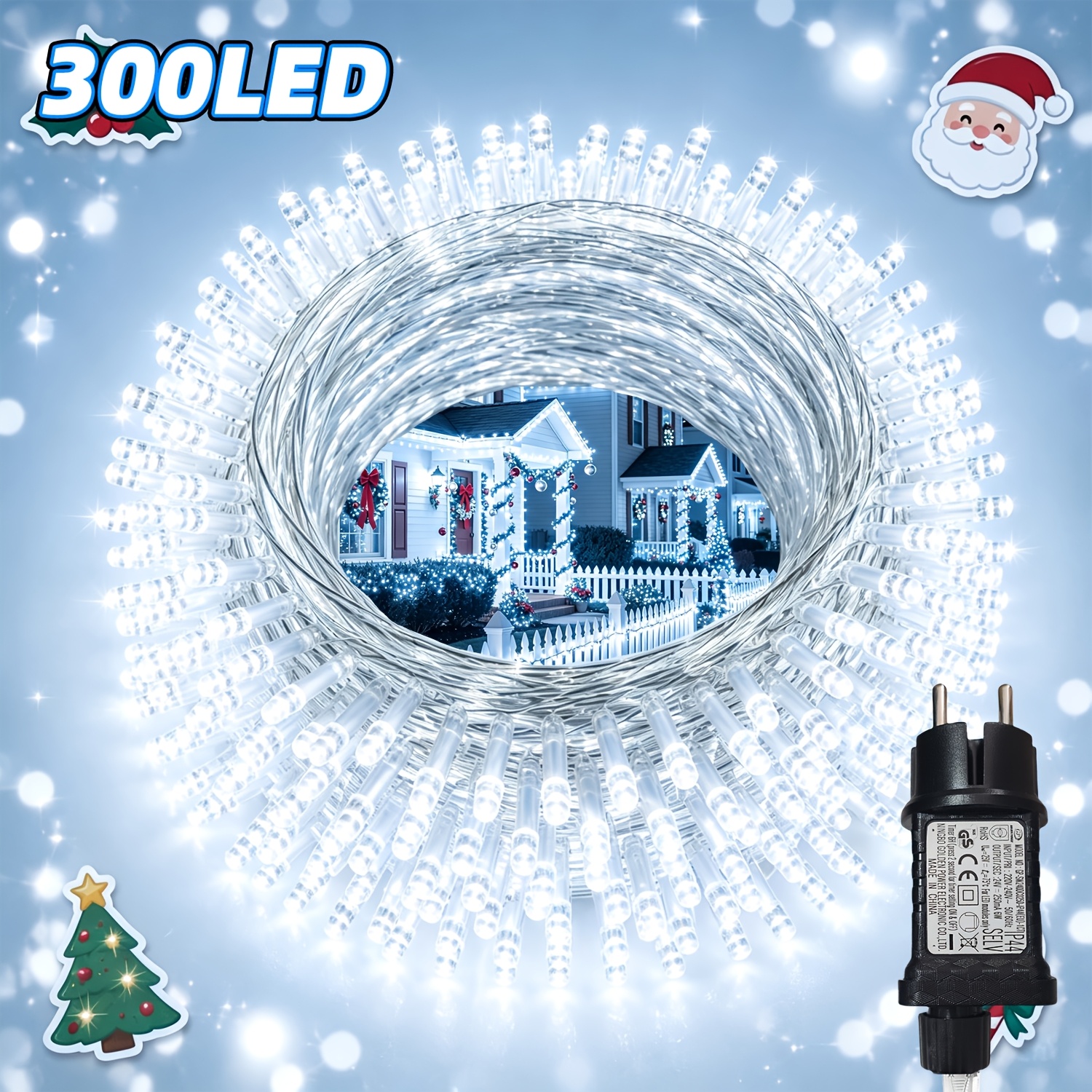 TEMU 1 Pack Led Festival Decor Lights, 32/22/12m Plug-in Christmas Tree Lights, 8 Lighting With & Timing Function, Soft Transparent Wire, Indoor