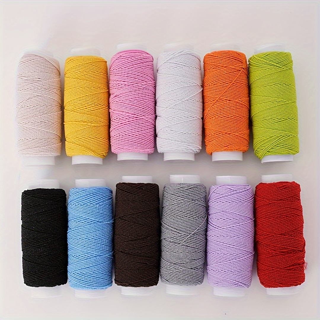 

12pcs Assorted Cord Thread Set, 0.6mm High-elasticity Sewing Machine Bottom Line, Diy Garment Binding, Thin Rubber Band Crafting String, Colors